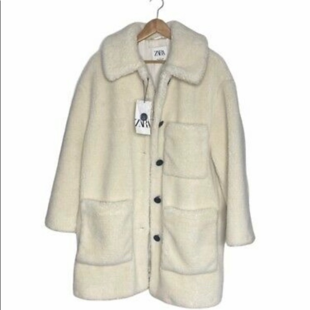 Zara White Sherpa Teddy Fleece coat